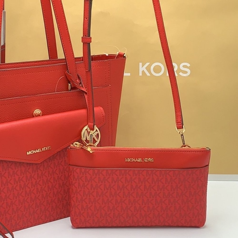 Michael Kors Maisie Large Pebbled Leather 3-in-1 Tote Bag Flame multi color - Picture 13 of 16